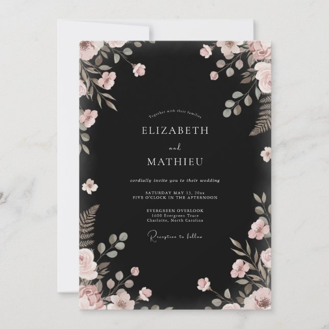 Invitación Boda de Eucalipto con Follaje de Rubor Negro (Anverso)
