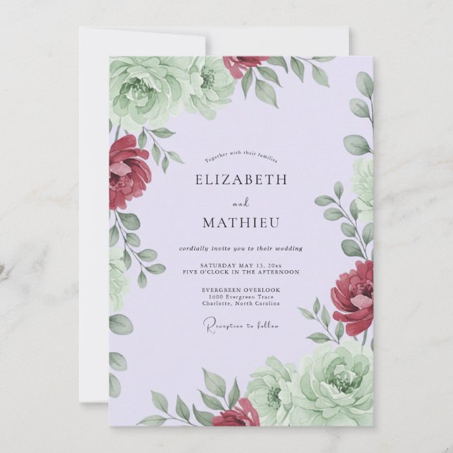 Invitación Boda de Eucalipto con Follaje de Salvia Carmesí (Anverso)
