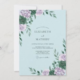 Invitación Boda de Eucalipto con Follaje de Suculentas Lila