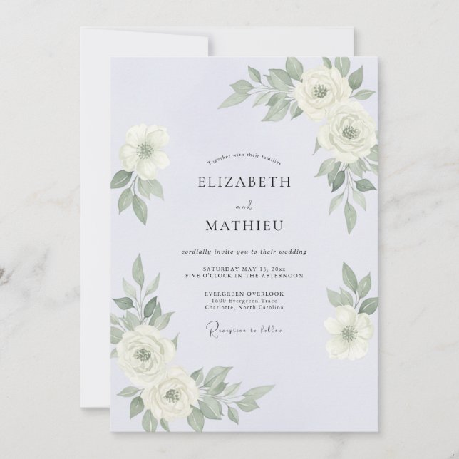 Invitación Boda de Eucalipto con Follaje de Vinca Plateada (Anverso)