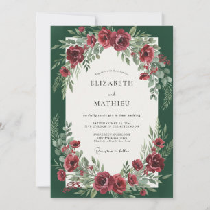 Invitación Boda de eucalipto con follaje del bosque carmesí