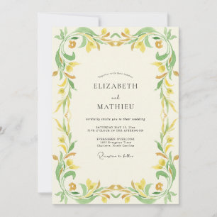 Invitación Boda de eucalipto con follaje dorado chartreuse