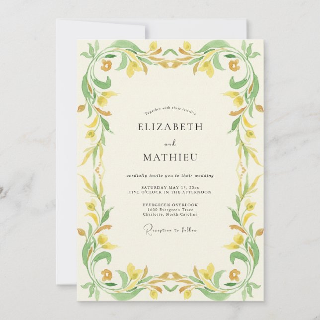 Invitación Boda de eucalipto con follaje dorado chartreuse (Anverso)