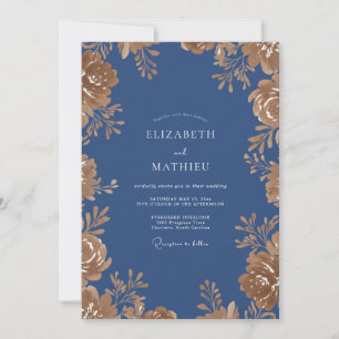 Invitación Boda de Eucalipto con Follaje Dorado de Acero