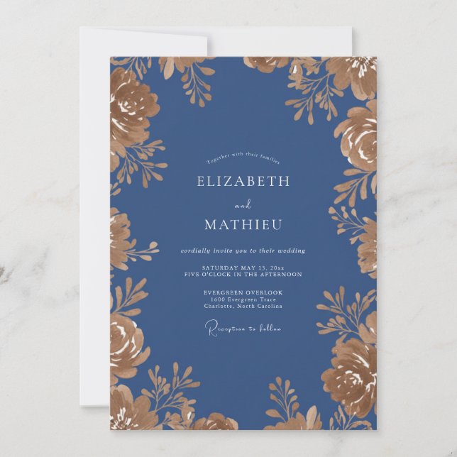 Invitación Boda de Eucalipto con Follaje Dorado de Acero (Anverso)