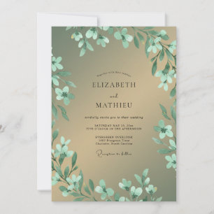 Invitación Boda de Eucalipto con Follaje Dorado Mentolado