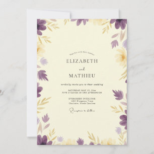Invitación Boda de eucalipto con follaje dorado y lavanda