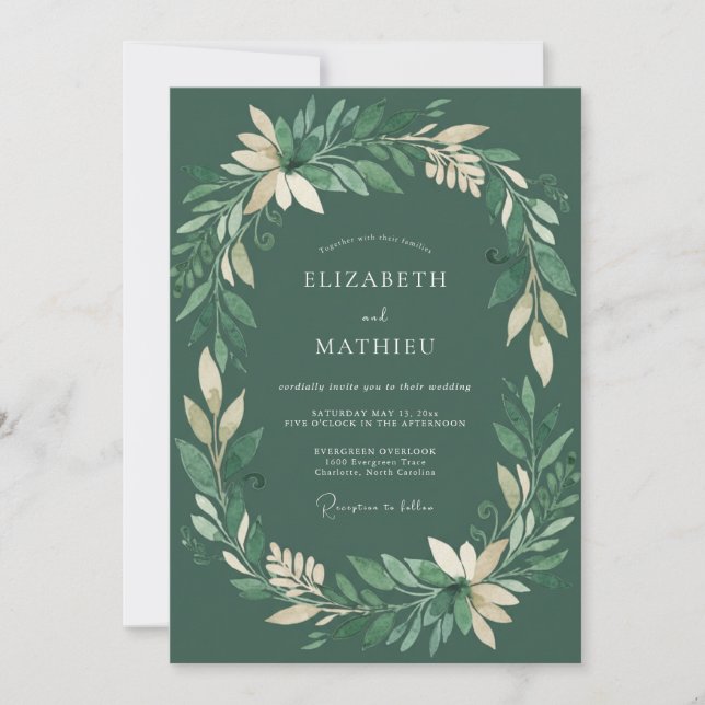 Invitación Boda de eucalipto con follaje esmeralda (Anverso)