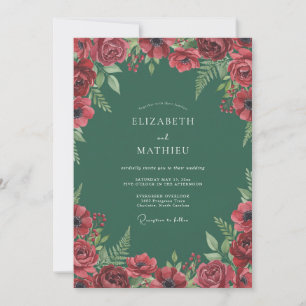 Invitación Boda de Eucalipto con Follaje Esmeralda Rubí