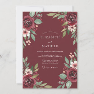 Invitación Boda de eucalipto con follaje granate
