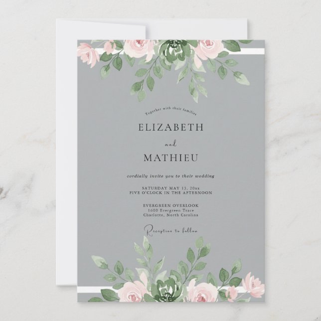 Invitación Boda de Eucalipto con Follaje Gris Acero (Anverso)