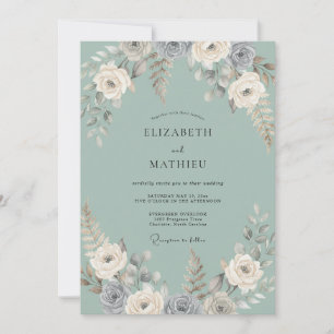 Invitación Boda de eucalipto con follaje gris espuma de mar