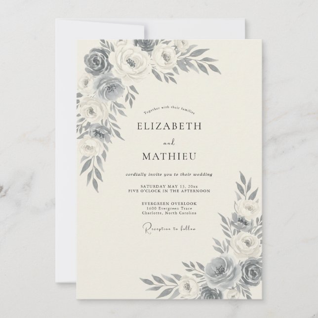 Invitación Boda de eucalipto con follaje gris pizarra (Anverso)