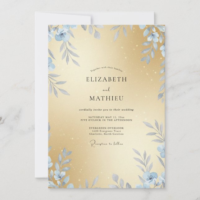 Invitación Boda de eucalipto con follaje helado de champán (Anverso)