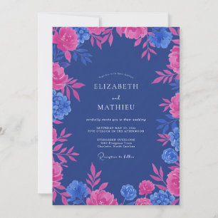 Invitación Boda de eucalipto con follaje índigo magenta