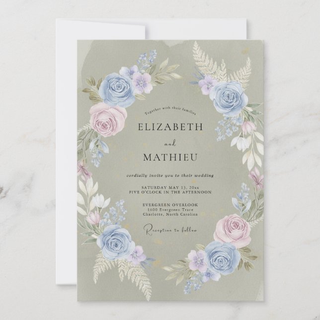 Invitación Boda de Eucalipto con Follaje Lavanda Periwinkle (Anverso)