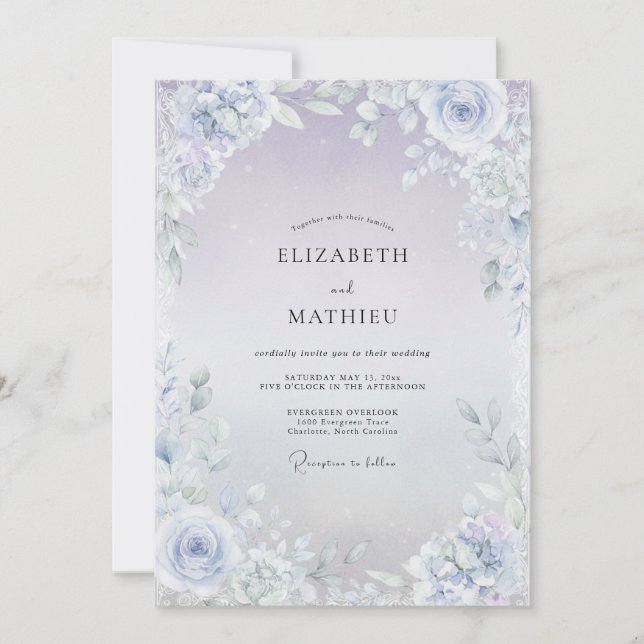 Invitación Boda de Eucalipto con Follaje Lila Hielo (Anverso)