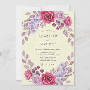 Invitación Boda de Eucalipto con Follaje Lila Magenta
