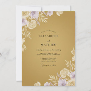 Invitación Boda de Eucalipto con Follaje Lila Mostaza Dorada