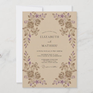 Invitación Boda de Eucalipto con Follaje Lila Tostado