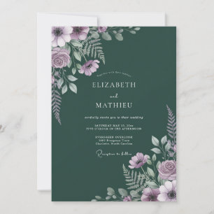 Invitación Boda de Eucalipto con Follaje Lila Verde Teal Oscu
