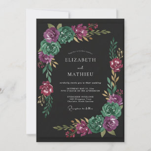 Invitación Boda de Eucalipto con Follaje Magenta y Verde Teal