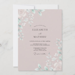 Invitación Boda de Eucalipto con Follaje Malva Polvoriento