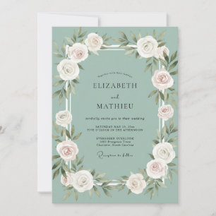 Invitación Boda de eucalipto con follaje marfil espuma de mar