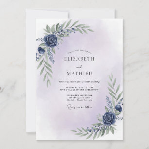 Invitación Boda de Eucalipto con Follaje Mauve Índigo