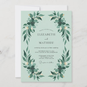 Invitación Boda de eucalipto con follaje menta y oleaje