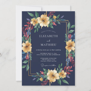 Invitación Boda de eucalipto con follaje ocre a medianoche