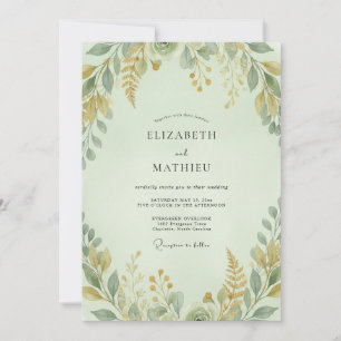 Invitación Boda de eucalipto con follaje ocre celadón