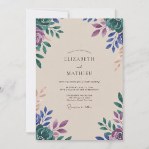 Invitación Boda de eucalipto con follaje púrpura azul verdoso