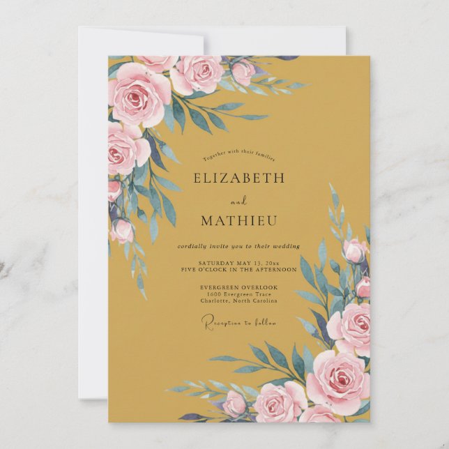 Invitación Boda de eucalipto con follaje rosa dorado (Anverso)