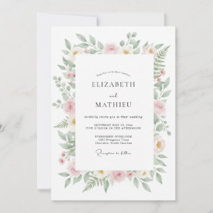 Invitación Boda de Eucalipto con Follaje Rosa Pastel