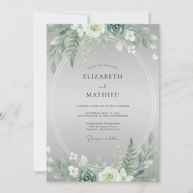 Invitación Boda de eucalipto con follaje suculento de menta (Anverso)