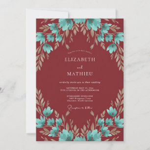 Invitación Boda de Eucalipto con Follaje Turquesa de Borgoña