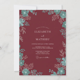 Invitación Boda de eucalipto con follaje turquesa granate