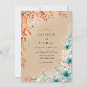 Invitación Boda de Eucalipto con Follaje Turquesa Terracota