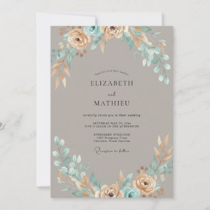 Invitación Boda de Eucalipto con Follaje Verde Azulado y Beig