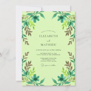 Invitación Boda de Eucalipto con Follaje Verde Lima y Azul Te