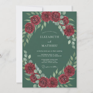 Invitación Boda de Eucalipto con Follaje Verde Teal Rubí