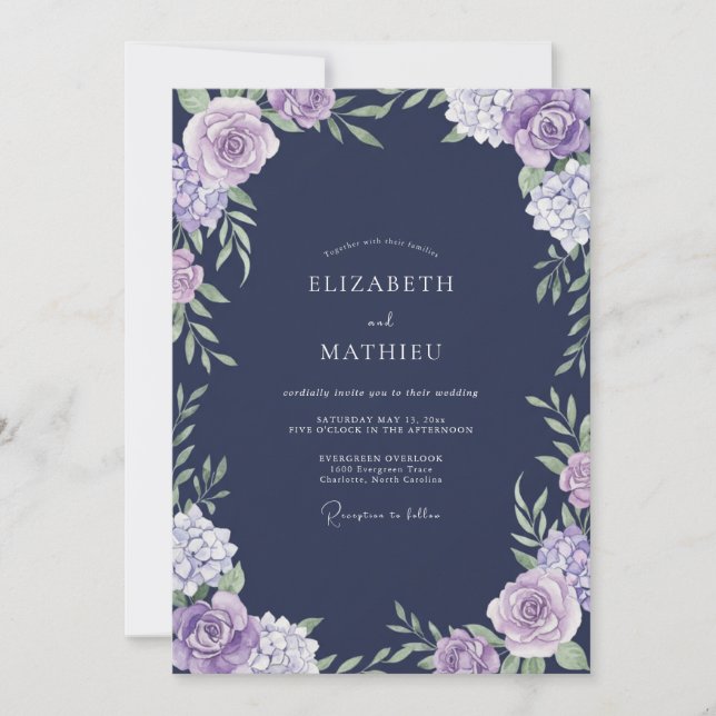 Invitación Boda de Eucalipto con Follaje Violeta Índigo (Anverso)