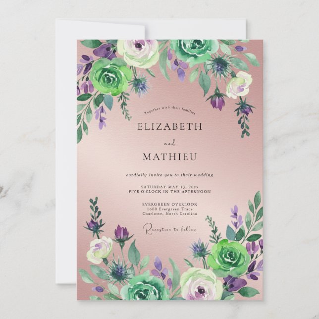 Invitación Boda de Eucalipto con Follaje Violeta Malva (Anverso)