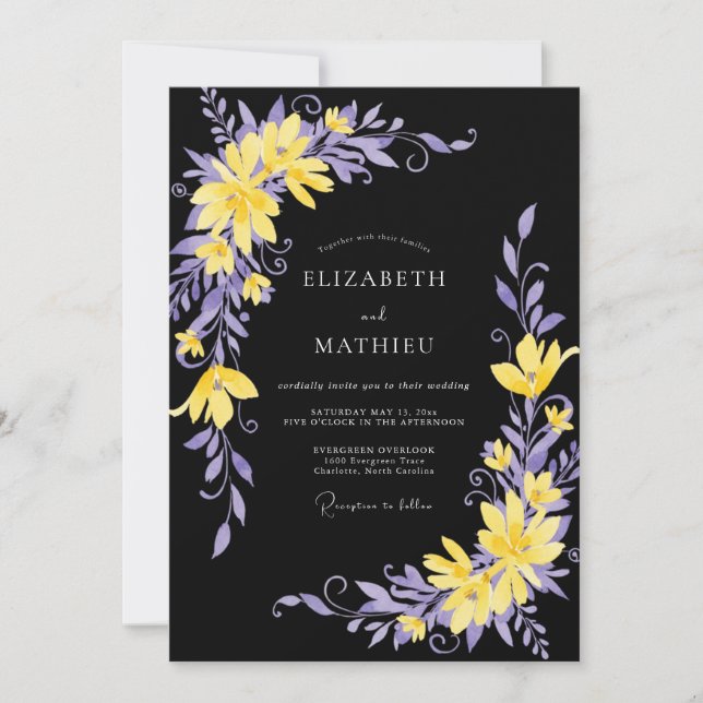 Invitación Boda de Eucalipto con Follaje Violeta Negro (Anverso)