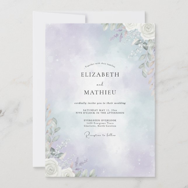 Invitación Boda de eucalipto con follaje violeta pálido (Anverso)