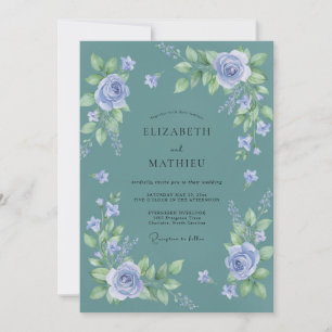 Invitación Boda de Eucalipto con Follaje Violeta Teal Polvori
