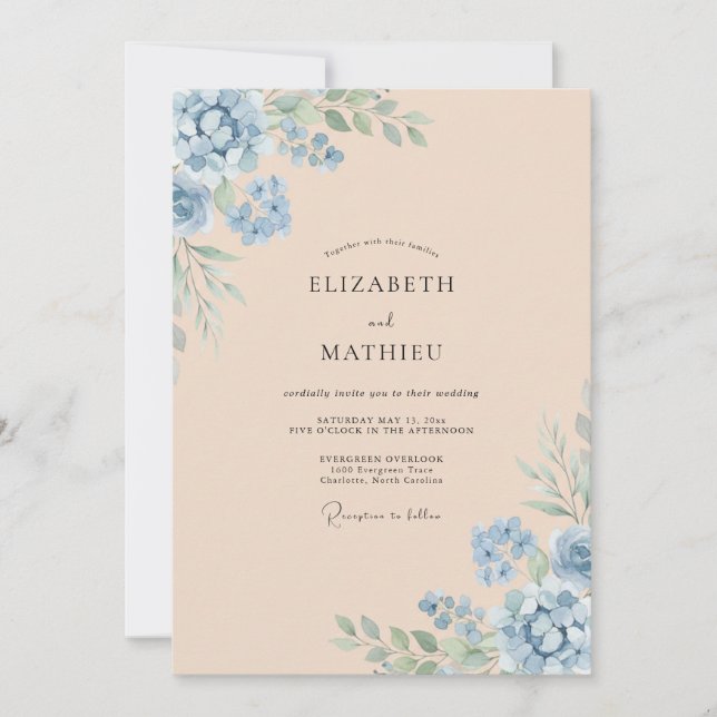 Invitación Boda de Eucalipto con Follaje y Champán de Centaur (Anverso)
