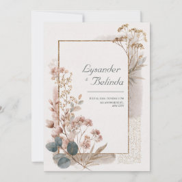 Invitación Boda de Eucalipto con Hojalata Dorada Rosa Polvori