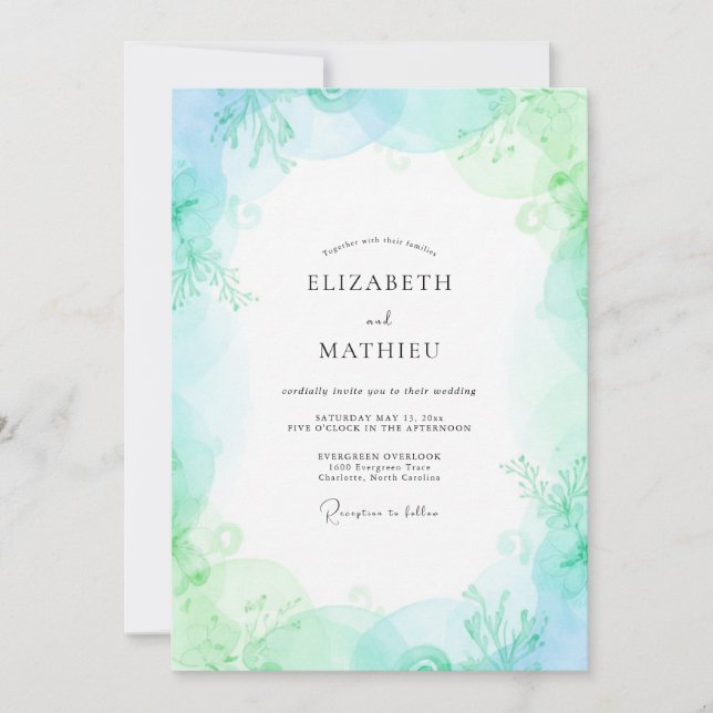 Invitación Boda de Eucalipto con Hojas de Menta Chartreuse (Anverso)